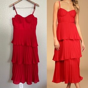 NWOT Cascading Crush Red Tiered Bustier Midi Dress